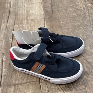 5/$15 . Kids Sneakers Navy and Red with Brown Stripes size 11 boys /girls